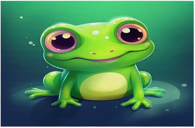 Frog Animal Green Placemats Set of 4 PVC Vinyl Non Slip Table Mats Waterproof Heat Resistant Place Mats Washable Wipeable Dining Table Mat for Kitchen Party Farmhouse Indoor Outdoor Decorative