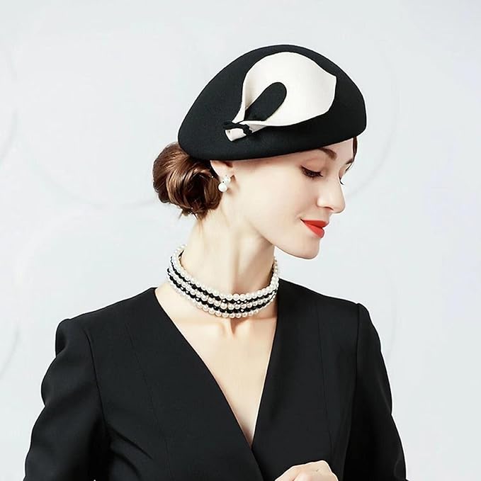ORIDOOR Women Vintage 100% Wool Felt Flowers Bucket Cloche Bowler Hat Church Wedding Beret Hat