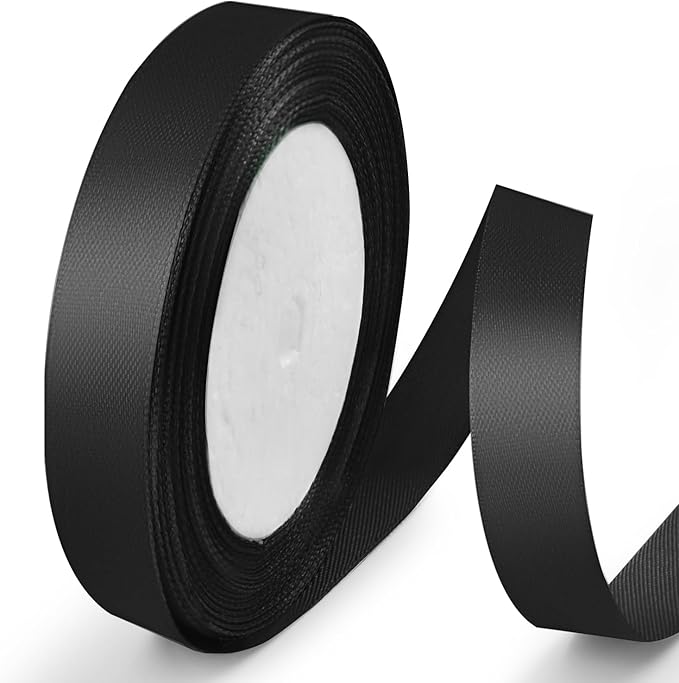 25 Yards 5/8 inch Satin Ribbon, Solid Color Fabric Ribbon Perfect for Gift Wrapping, Wedding, Handmade Bows, Floral Bouquets and Party Decoration(Black)