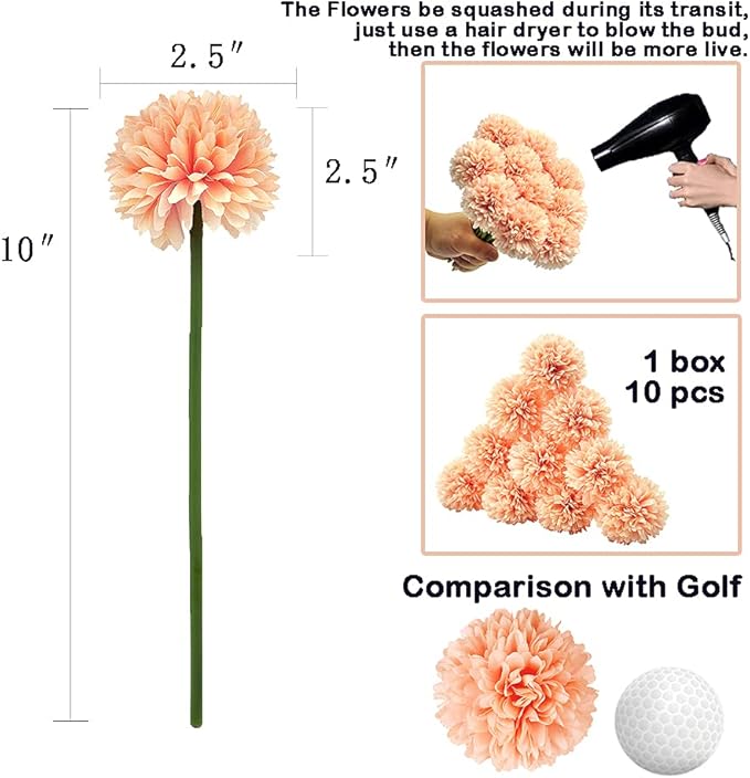 10Pcs Artificial Fake Flower Plants Silk Chrysanthemum Ball Hydrangea Arrangements Wedding Bouquets Decor Home Kitchen Garden Party Table Floral Centerpieces DIY (Grapefruit Pink)