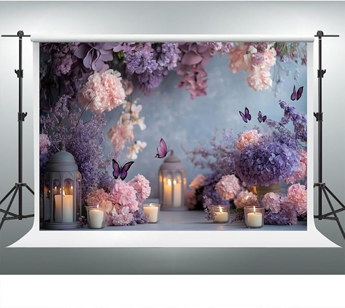 YongFoto Elegant Flower Wall Backdrop 12x8ft Floral Butterfly Candle Photography Background Baby Bridal Shower Wedding Girl Birthday Party Banner Room Decor Portrait Photoshoot Wallpaper Photo Booth