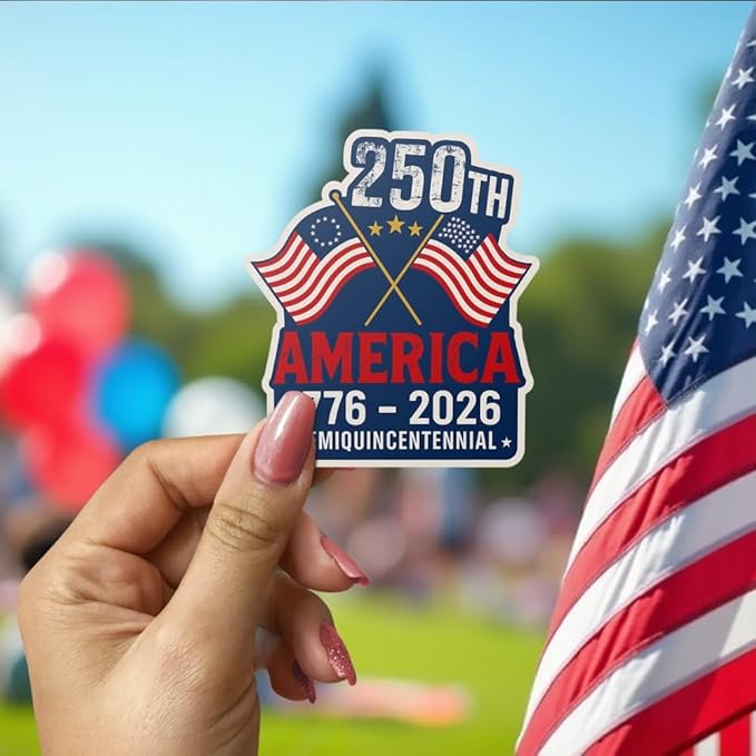 HANDICHI Design 5-Pack 2 Inch USA 250th Anniversary Stickers, Waterproof Patriotic Vinyl Decals with American Flag (1776–2026)
