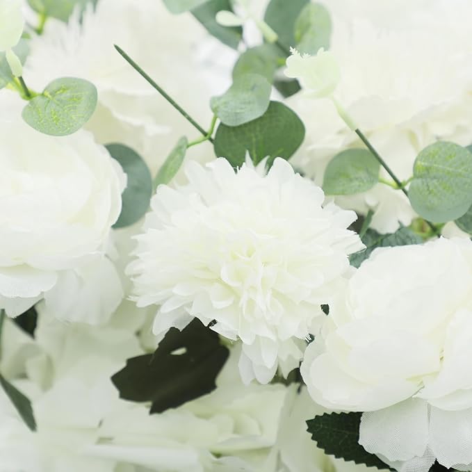 TFCFL Artificial Flowers Row, 39.5" X 12" Wedding Arch Faux Floral Swags, 3D Flower Panels Arrangement, DIY Wall Backdrop for Wedding Party Table Runner Decoration (White)