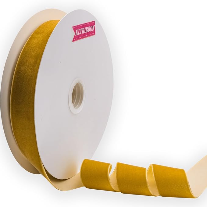 Nylon Velvet Ribbon Single Faced,1 1/2 Inch X 25Yards Spool (Gold)
