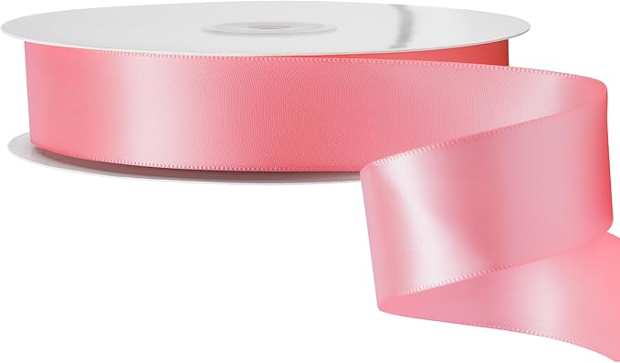 LIUYAXI Pink Double Faced Satin Ribbon, 1" X Continuous 25 Yards, Ribbons Perfect for Gift Wrapping Wedding Bouquet Decor DIY Craft Bow Making & Other Projects