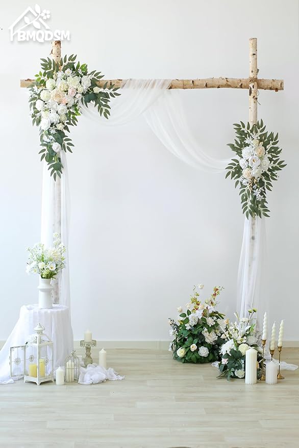 Artificial Flowers Wedding Arch Decor Arch Flowers (Set of 2) for Wedding Welcome Sign and Backdrop Decoration (New White)