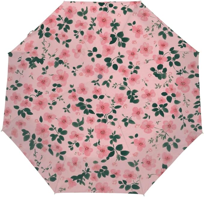 Windproof Travel Umbrella Flowers Florals Seamless Print Compact Auto Open/Close Folding Umbrellas for Rain