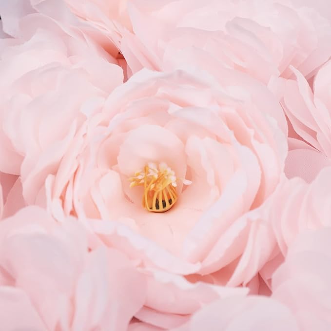4Pcs Artificial Flower Wall Panel,3D 16" X 24" Silk Rose Mat Artificial Flower Wall,Rectangle Decorative Backdrop Flower Panels Wall for Bridal,Patio,Garden,Yard Decor(Light Pink, Champagne)