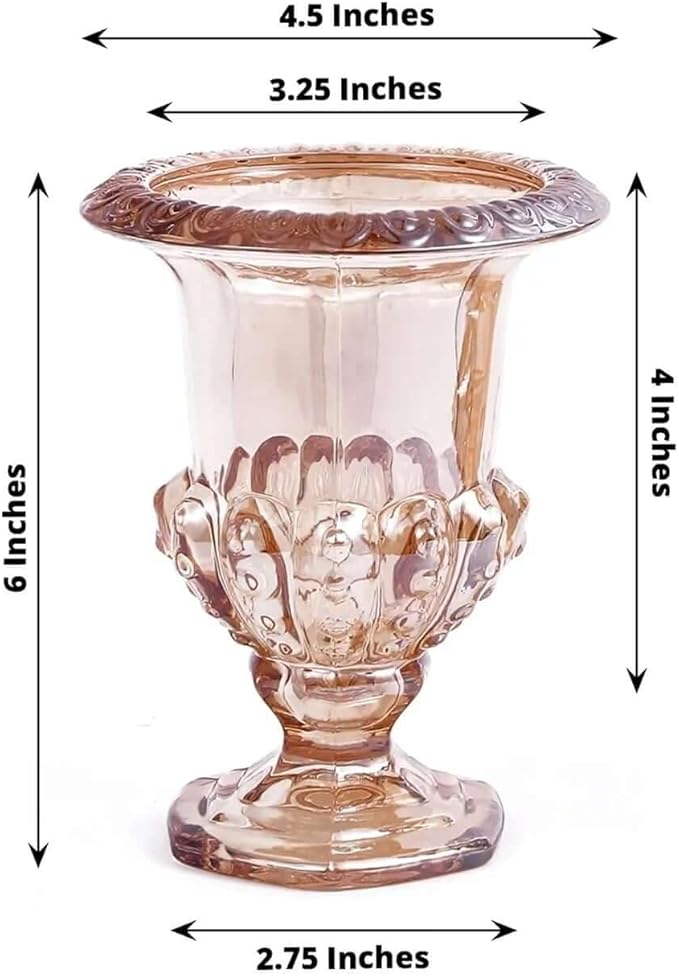 Efavormart 2 Pack Classic Roman Urn Style Amber Glass Flower Vases, Mini Pedestal Vase Table Centerpieces - 6"