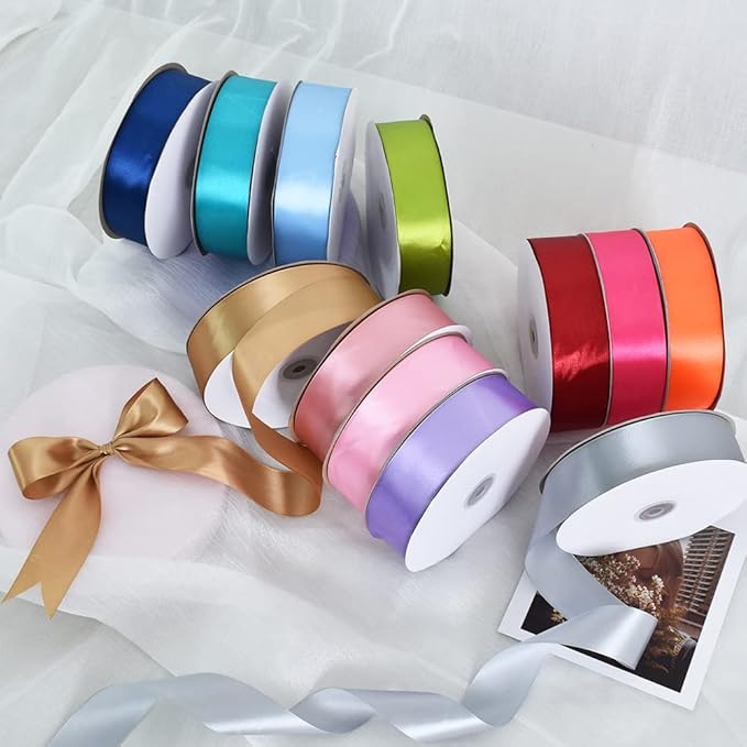 TONIFUL 100 Yards White Ribbon 1-1/2 Inch - Solid White Wide Satin Ribbon for Eternal Flower Bouquet Gift Wrapping Graduation Leis Wedding Chair Sash Valentine's Day Christmas Decorations Halloween