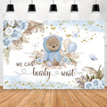 We Can Bearly Wait Boho Baby Shower Photography Backdrop 7x5ft Blue Floral Boho Pampas Grass Bear Portrait Photo Backdrop