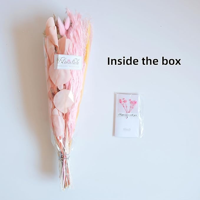 Pastel Dream Dried Flower Bouquet (No Vase) | 17'' Mini Floral Arrangement with Pink Pampas, Bunny Tail, Reed Grass & More Natural Dried Flowers – Home Wedding Decor Centerpiece