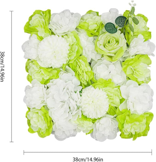15"x 15" Artificial Flower Wall Panels,Flower Wall Mat Silk Flower Panels for Outdoor Garden Backyard Fence Fence Privacy Screen and Indoor Wall Decor(12Pcs Green+White)