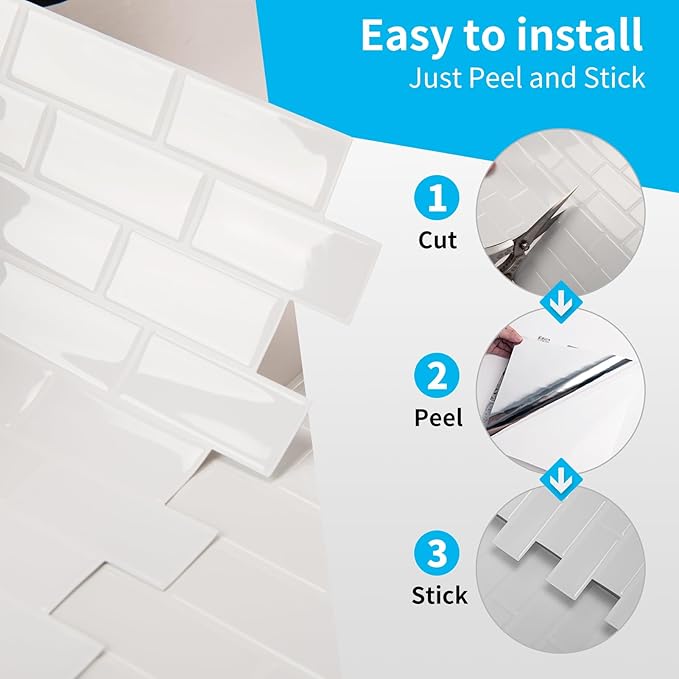 Art3d 10-Sheet Peel and Stick Backsplash Tile for Kitchen - 12”×12” Stick on Wall Tile for Kitchen Bathroom Countertop Living Room, White Washed