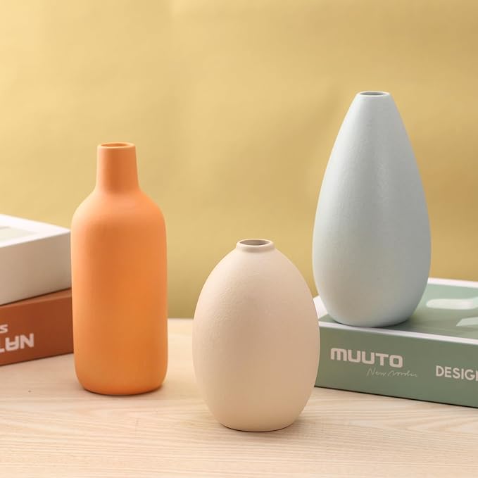 Ceramic Vase Set of 3, Modern Vase for Minimalist Decor,Aesthetic Vase Round Flower Vases for Boho Home Wedding Party Room Dinner Table Shelf Décor