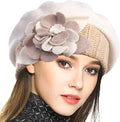 VECRY Lady French Beret 100% Wool Beret Floral Dress Beanie Winter Hat
