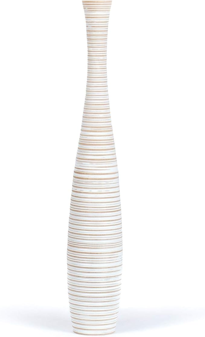 Leewadee Large White Home Decor Floor Vase - Wooden 26 inch Tall Farmhouse Decor Flower Holder for Fake Plant and Pampas Grass