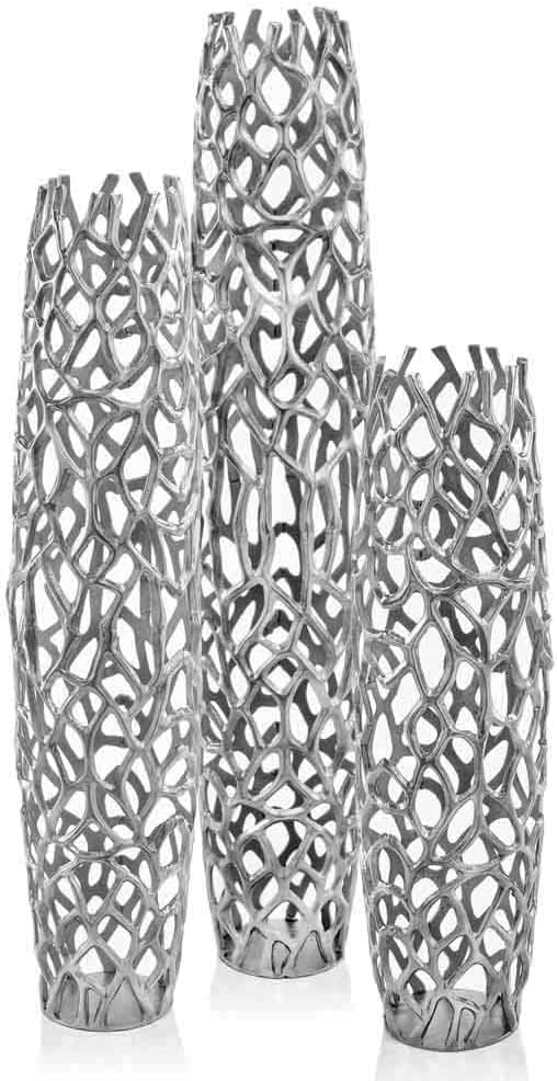 Modern Day Accents 3597 Rama Silver XL Twigs Barrel Floor Vase, Statement Piece, Tall Standing, Corner Decor 9" Lx 9" W x 40" H, House & Office Decor