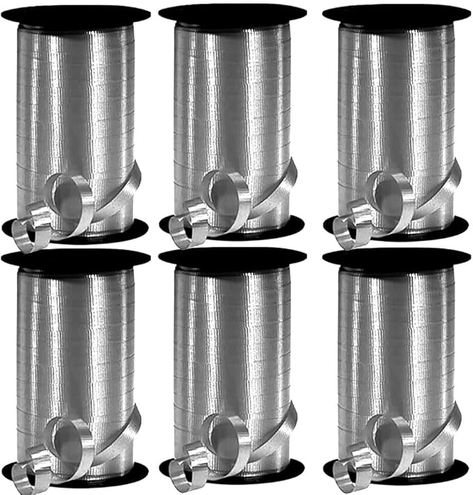 PMU Curling Ribbon - Crimped Texture Curling Ribbons for Gift Box Wrapping, Florist Flowers, Birthday Party Decorations, Festival Art Craft & Christmas Décor - Silver 3/8 Inch X 250 Yards, Pkg/6