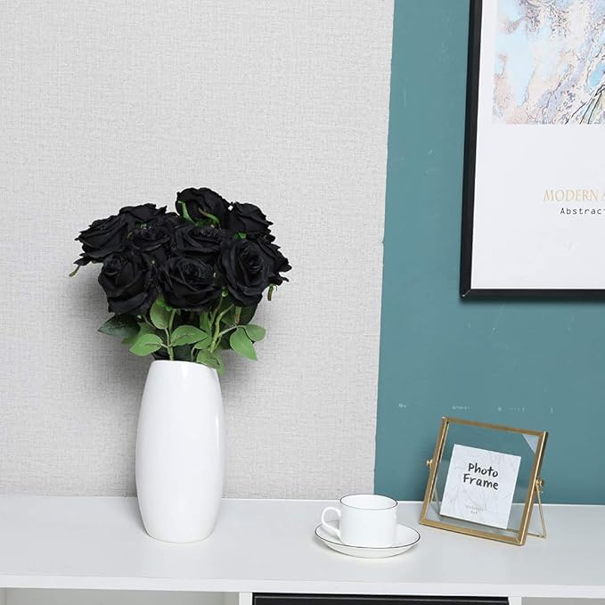 Nubry Artificial Silk Rose Flower Bouquet Lifelike Fake Rose for Wedding Home Party Decoration Event Gift 10pcs (Black)