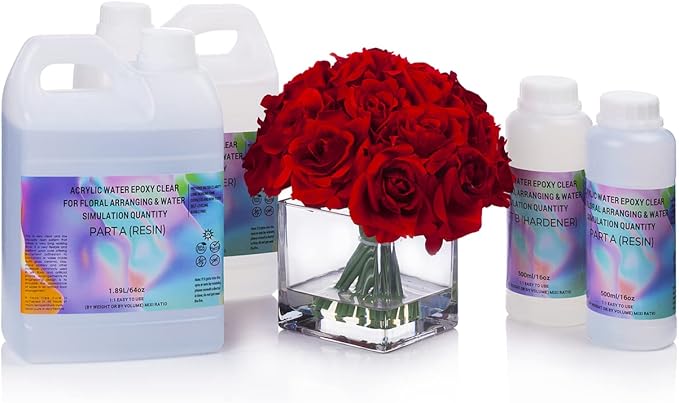 Enova Floral Craft Water and Simulated Fake Water Flower Cast Crystal Epoxy Resin A/B Creates Clear Acrylic Water Simulation for Flower Arrangements (32OZ)