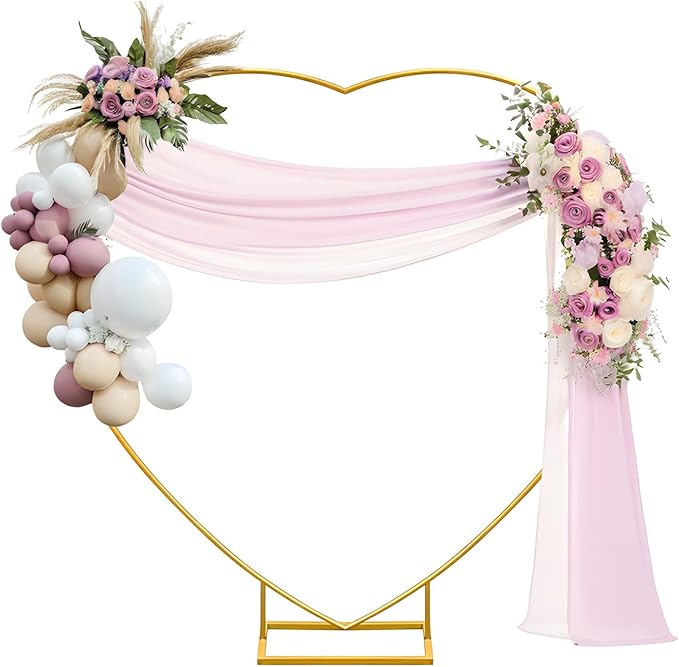Heart Shape Wedding Metal Arch Backdrop Gold Flower Balloon Arbors Stand for Wedding Birthday Party, Graduation Decorations and Baby Shower 2M