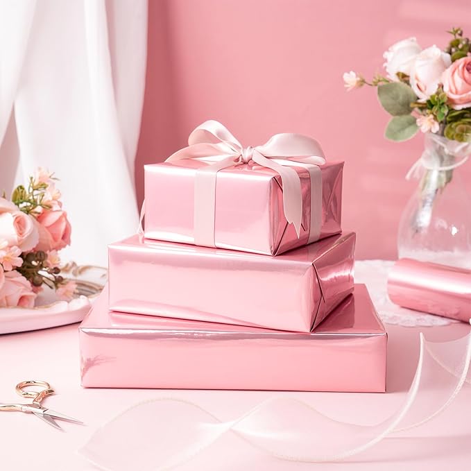 RUSPEPA Rose Gold Metallic Wrapping Paper, Mini Roll, Solid Color Paper Perfect for Wedding, Birthday, Valentine's Day, Baby Shower, Mother's Day, Bridal Shower, Anniversary, 17 Inches X 32.8 Feet