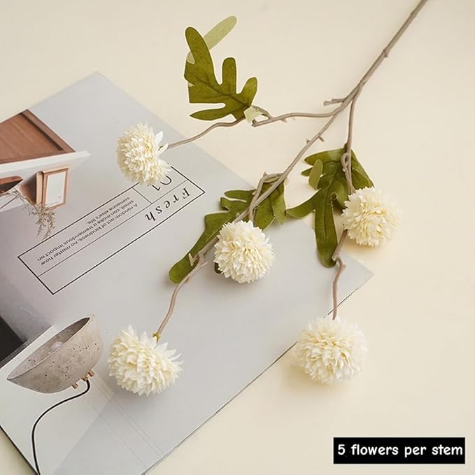 Artificial Flowers for Vases 20.5 Inch 10 Stems，Silk Dried Fake Mums Bouquet Indoor Faux Floral Arrangements for Decoration (White)