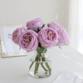 Fake Austin Rose Peonies Flowers with Vase, Clear Glass Vase with Purple Real Touch Peonies Artificial Flowers,Faux Flower Arrangements for Dining Table Centerpiece Decor
