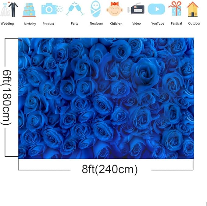 Blue Rose Flower Backdrop Royal Blue Rose Floral Valentines Day Photography Background Wedding Bridal Shower Photo Backdrops Birthday Party Decorations Portraits Photo Shoot Props 8x6ft