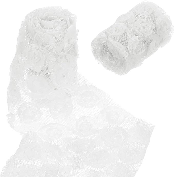 uxcell 2PCS Lace Trim Ribbon, 2.36 inch - 1 Yard 3D Rose Floral Embroidery Ribbons Edge Trimming for Sewing, Wedding Dress, DIY Crafts, Decoration Accessories, White