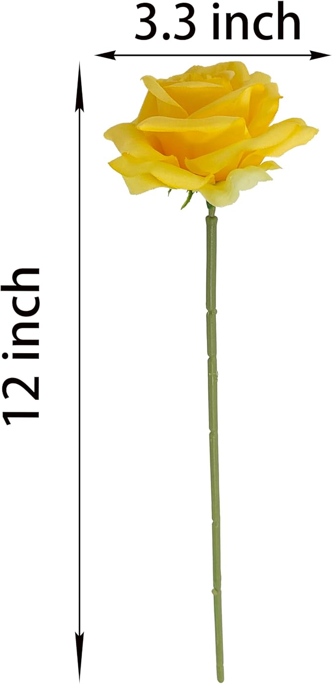 Artificial Satin Rose Flower Heads,48 Pcs Silk Rose Heads with Stems,3.3'' Rose Artificial Flowers Bulk,Artificial Rose Flower Heads for DIY Crafts Bouquet (48, Yellow)