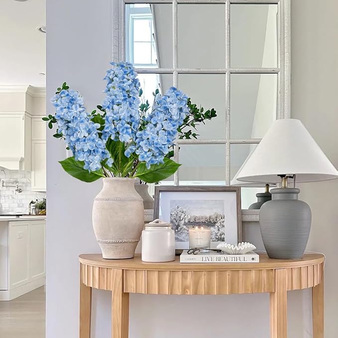 Artificial Hydrangea Flowers Real Touch – 3PCS 24.8" Faux Cone Hydrangea Stems for Tall Vases, Home Décor, Wedding Centerpieces, Floral Arrangements – Sky Blue