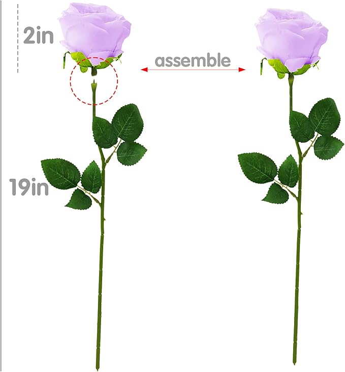 Purple Artificial Roses with Long Stems, 12Pcs Realistic Roses Artificial Flowers, Faux Roses | Bulk Fake Flowers for Home Decor, Wedding Party Table Centerpieces, DIY Bouquet