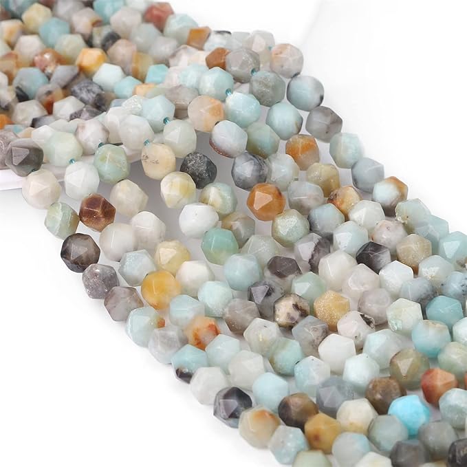 Faceted Natural Amazonite Stone Round Beads 8mm 36cm/Strand for Jewelry Making
