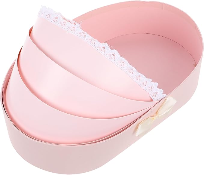 KOMBIUDA Valentine Day Bouquet Packaging Box Pink Floral Cradle Shape Box Half-open Design for Flower Arrangements Shower Anniversary Wedding