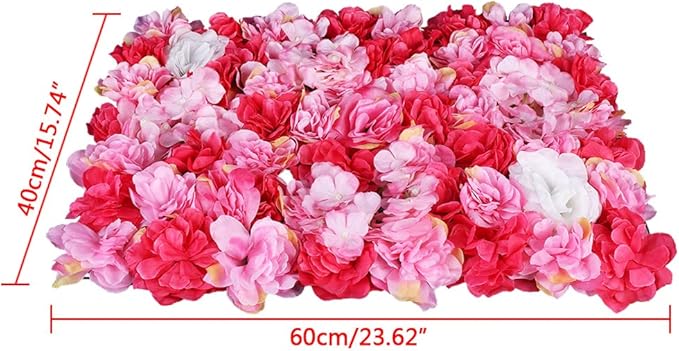 12Pcs 15.75"x 23.62"x0.79" Artificial Flower Wall Panels,Flower Wall Mat Silk Flower Panels for Outdoor Garden Backyard Fence Fence Privacy Screen and Indoor Wall Decor (12Pcs Red Pink)
