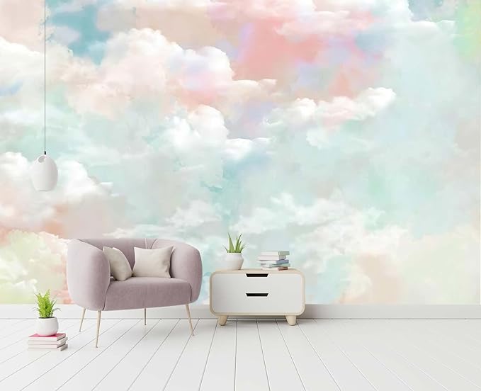 Wall Mural - 3D Wallpaper Decoration, Pink Clouds, 182" x 122" (Not Self-Adhesive)