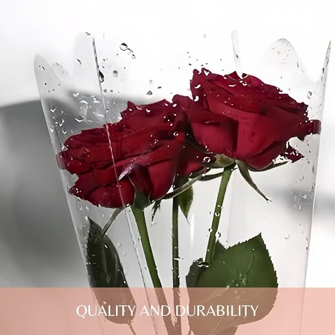 BBJ WRAPS Flower Sleeves for Bouquets Clear Rose Flower Bouquet Packaging Bags Floral Arrangement Supplies, 100 Counts (L)