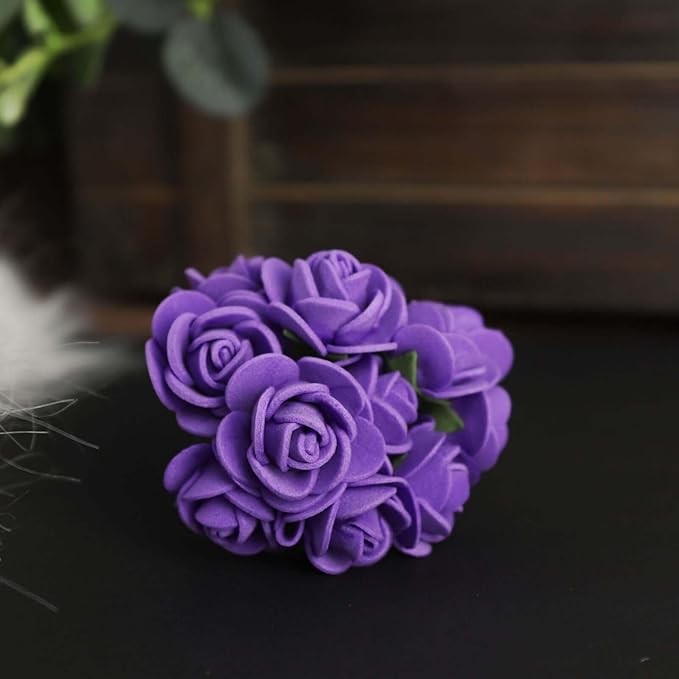 Efavormart 48 Roses | 4" Tall Purple Real Touch Artificial DIY Foam Rose Flowers with Stem, Craft Rose Buds