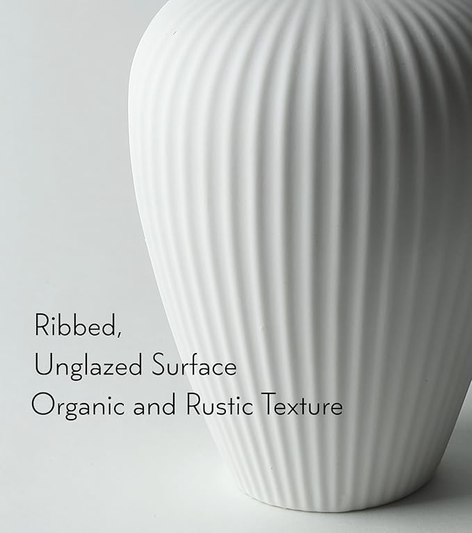 6'' White Ceramic Ribbed Bud Vases in Bulk, Set of 6 Small Pampas Grass Flower Vase for Modern Farmhouse, Boho Home Decor, Living Room, Vintage Wedding Centerpiece, Table, Shelf Decoration