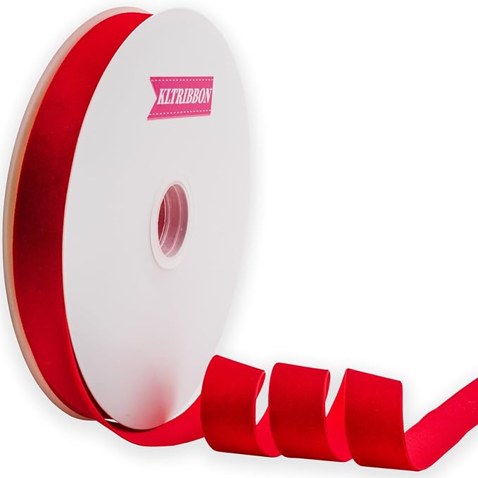 Nylon Velvet Ribbon Single Faced,1 Inch X 25Yards Spool (Red)