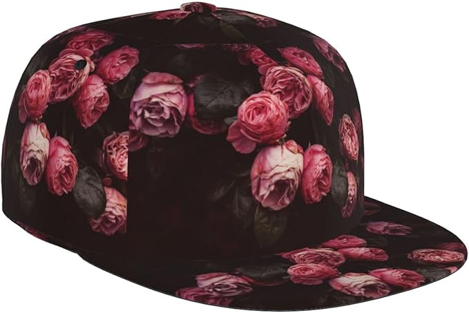 ASYG Rose Baseball Cap Women Hat Fashion Flat Bill Brim Flowers Adjustable Hats Cute Cap
