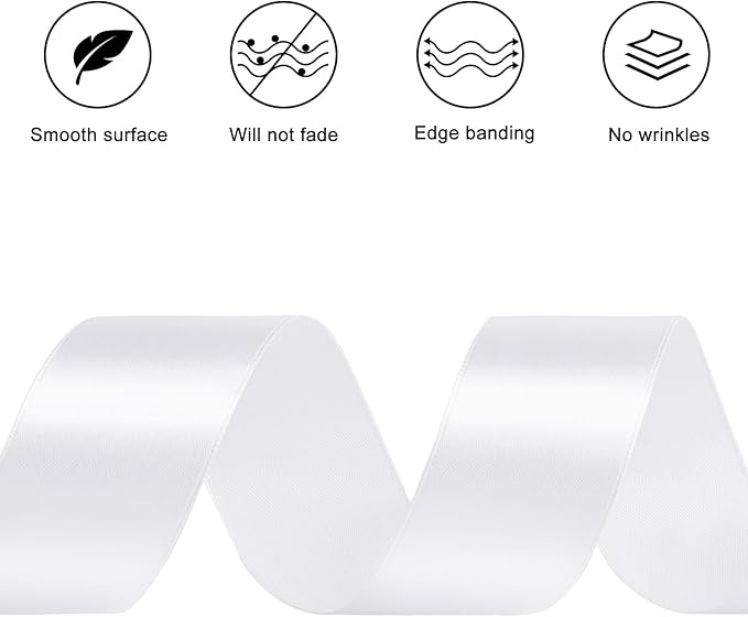 1-1/2 Inches 100 Yards White Satin Ribbon, Solid Fabric Ribbon Roll for Flower Bouquets, Gift Wrapping, Wedding, Handmade Crafts