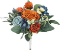Rinlong 1Pc Fall Wedding Bouquets for Bridesmaids Bride Terracotta Navy Blue Artificial Bridesmaid Bridal Bouquet for Wedding Prom Burnt Orange Navy Blue