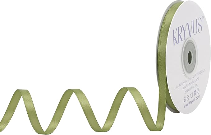 Moss Green Satin Ribbon, Double Faced 1/4 Inch X 25 Yards, Premium Satin Ribbon for Gift Wrapping, Crafts, Hair Bow Making, Sewing, Flower Bouquet, Wedding Party Decor