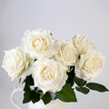 Real Touch Artificial Roses 6pcs, Floyd Roses,17.3”Faux Silk Roses Bouquet for Home Decor, Wedding Centerpieces, Romantic Gifts & Party Arrangements, Fuchsia Realistic Flowers (White)