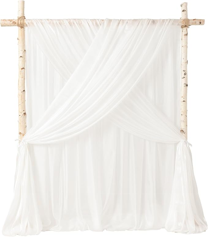 Ling's moment White Backdrop Curtains, 10Ft x 23Ft Long Sheer Wrinkle-Free Background Backdrop Curtain&Table Cloth for Birthday Party Wedding Baby Shower Photo Booth Decor