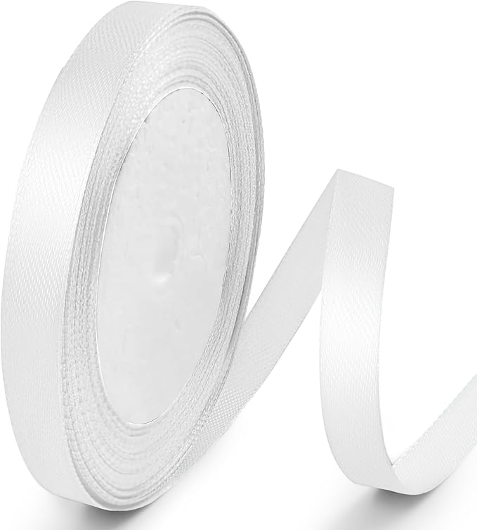 25 Yards 3/8 inch Satin Ribbon, Solid Color Fabric Ribbon Perfect for Gift Wrapping, Wedding, Handmade Bows, Floral Bouquets and Party Decoration(White)