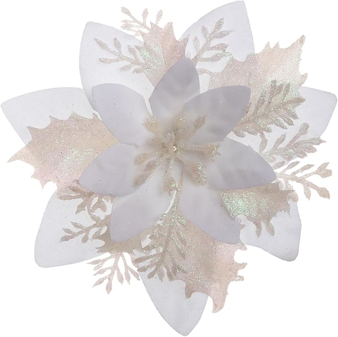 Zhuqing 15Pcs Christmas Poinsettia Artificial Flowers Decorations, Glitter Poinsettia Christmas Tree Ornaments, Black Tree Flowers for Xmas/Wedding/Holiday/Wreath/Garland Decor, with Cilps, 5.5 Inch